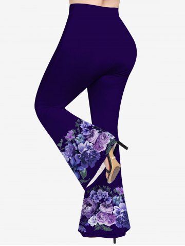 Plus Size Flower Leaves Print Flare Pants