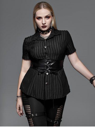Gothic Jacquard PU Leather Lace-up Corset Shirt - BLACK - L | US 12