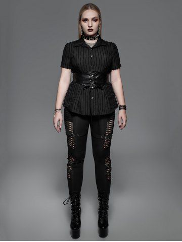 Gothic Jacquard PU Leather Lace-up Corset Shirt
