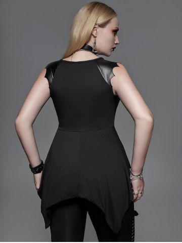 Gothic Fishnet Panel Rings Bat-shaped Sleeve Asymmetrical Top