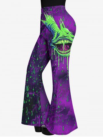 Gothic Monster Rainy Print Flare Pants - PURPLE - XS