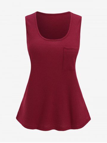 Plus Size Pocket Textured Solid Color Tank Top