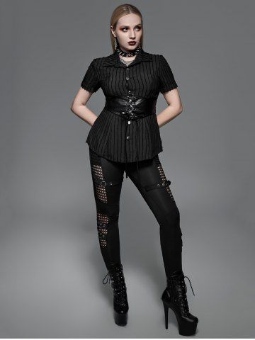 Gothic Jacquard PU Leather Lace-up Corset Shirt