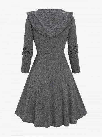 Plus Size Zipper Plaid Cinched Patchwork Rivet Ruched Buckle Belted Hooded Coat