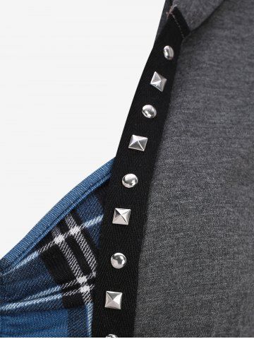 Plus Size Zipper Plaid Cinched Patchwork Rivet Ruched Buckle Belted Hooded Coat