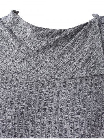 Plus Size Turn-down Collar Sheer Mesh Panel Thumbhole Mock Buttons Ribbed Asymmetric Pullover Knit Sweater