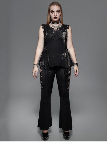 Gothic Grommet Flowers Hollow Out Lace Up Sleeveless Top