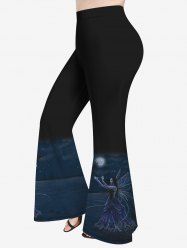 Plus Size Moon Wings Angel Bird Print Flare Pants -  