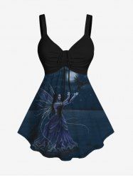 Plus Size Bird Wings Angel Glitter Print Cinched Tank Top -  