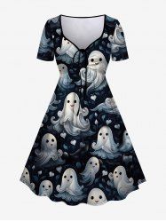 Gothic Cute Ghost Cloud Print Cinched Dress -  