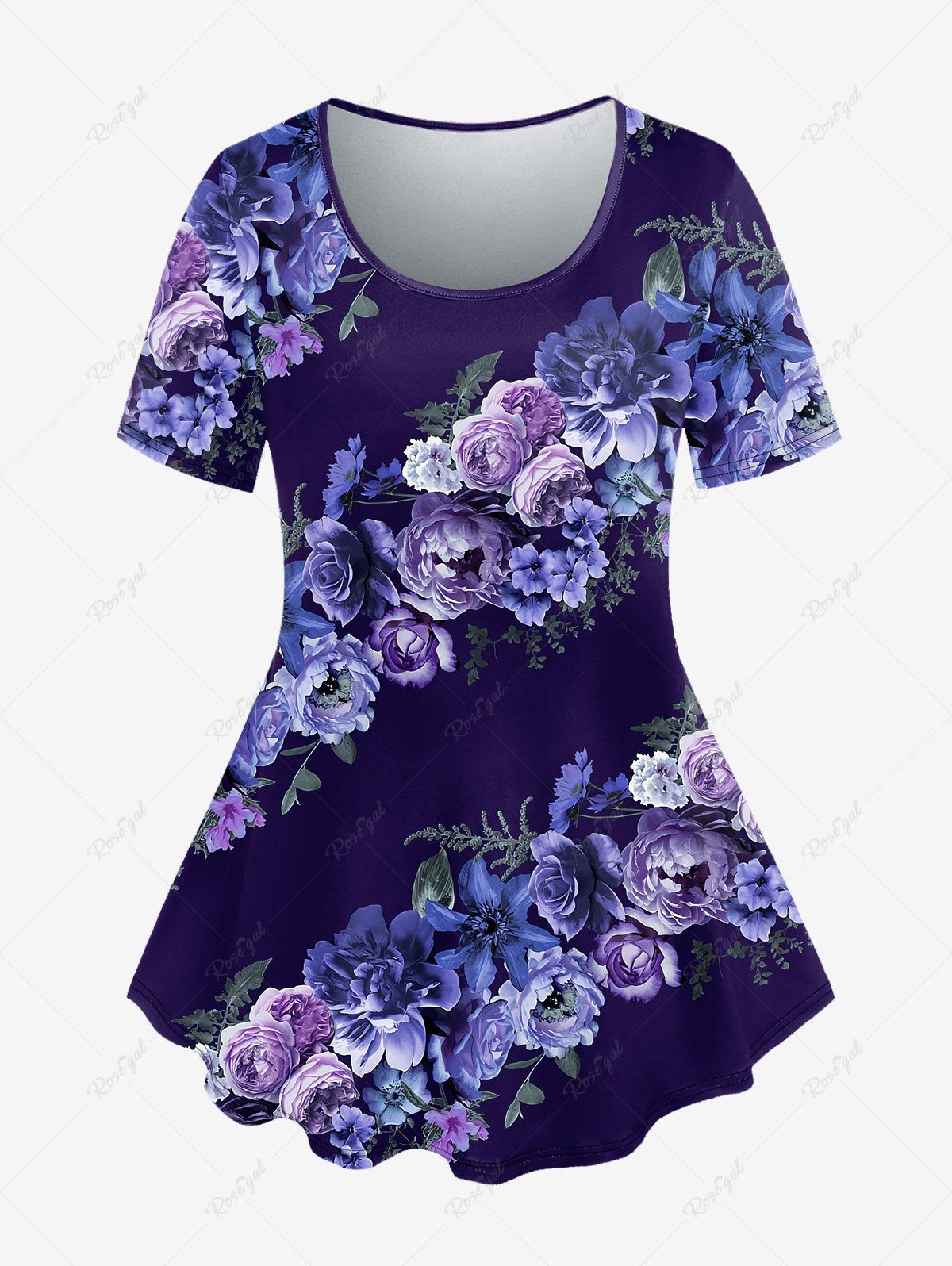 Outfits Plus Size Flower Leaves Print T-shirt  
