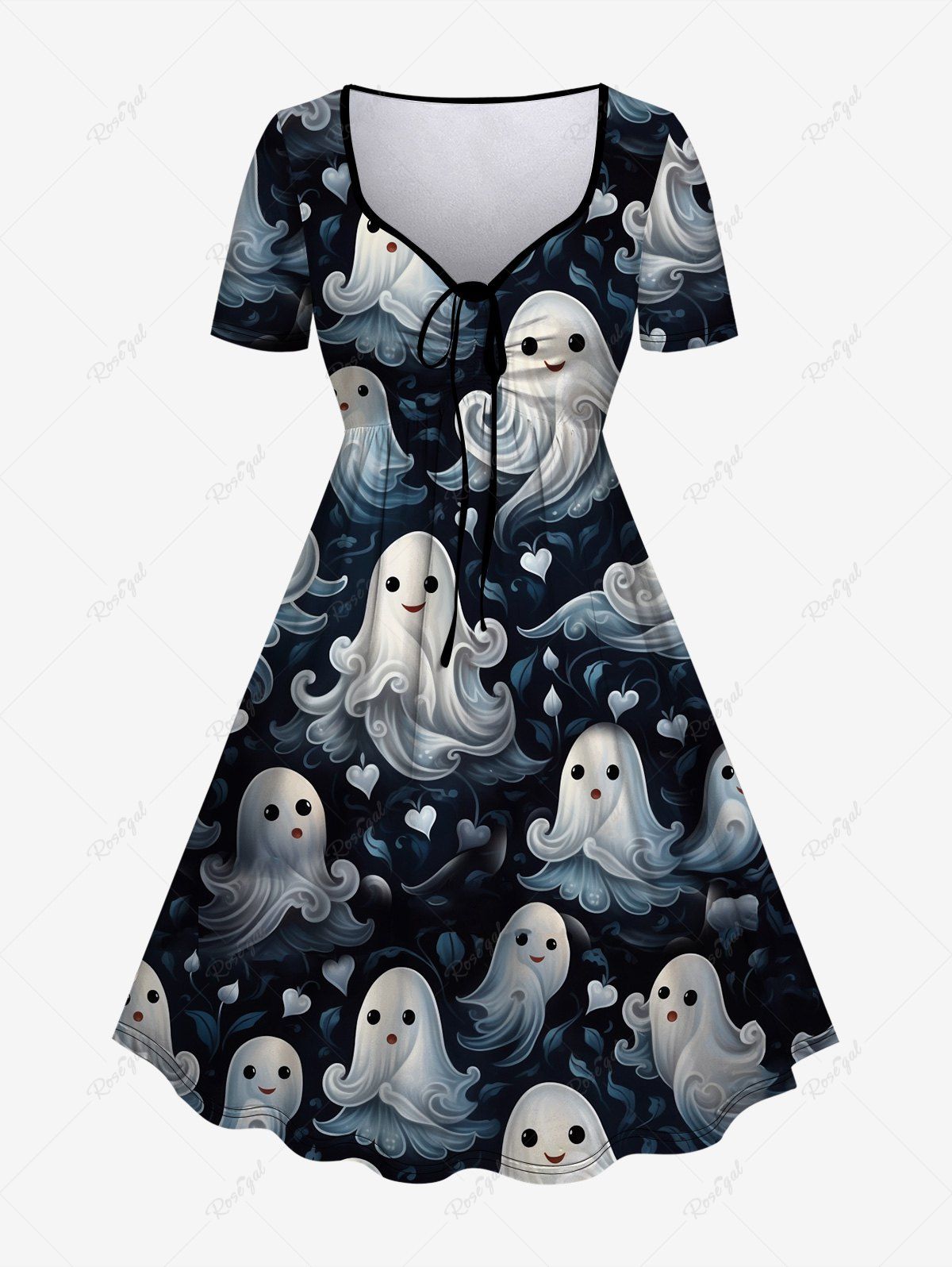 Fancy Gothic Cute Ghost Cloud Print Cinched Dress  
