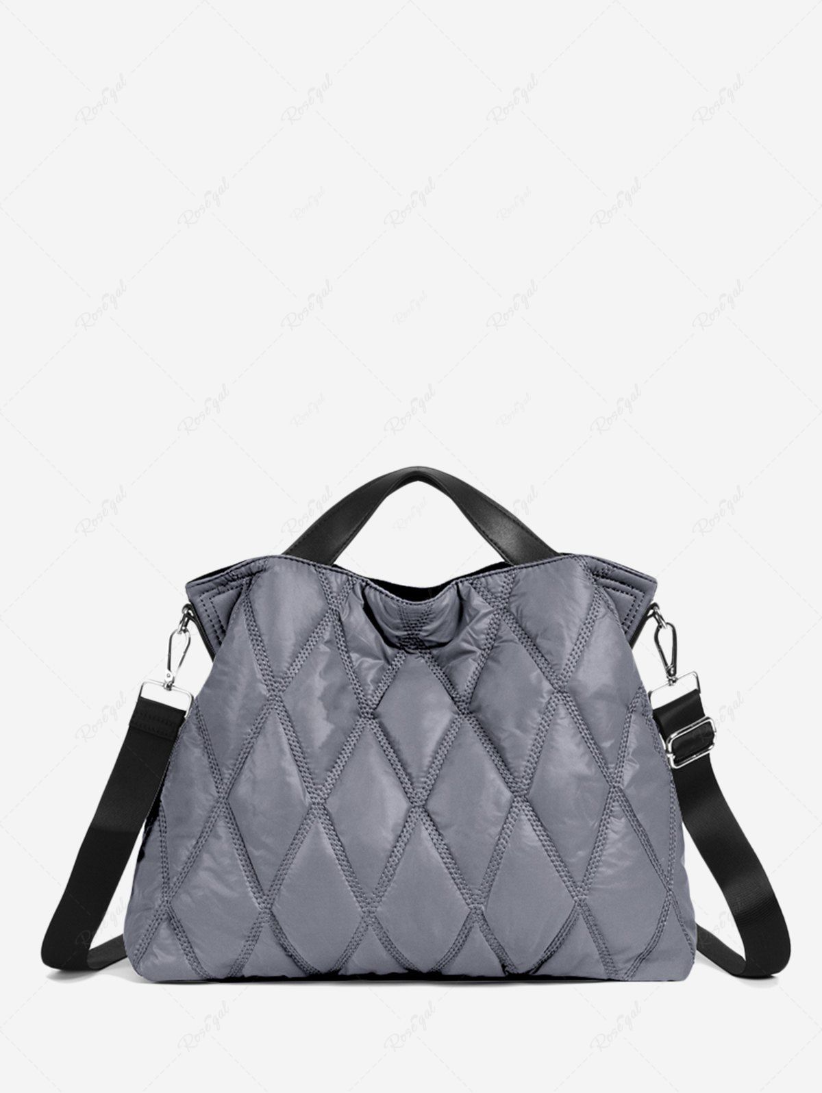 Outfits Women's Winter Solid Color Puffer Down Quilted Rhombus Topstitching Design Large Tote Bag  