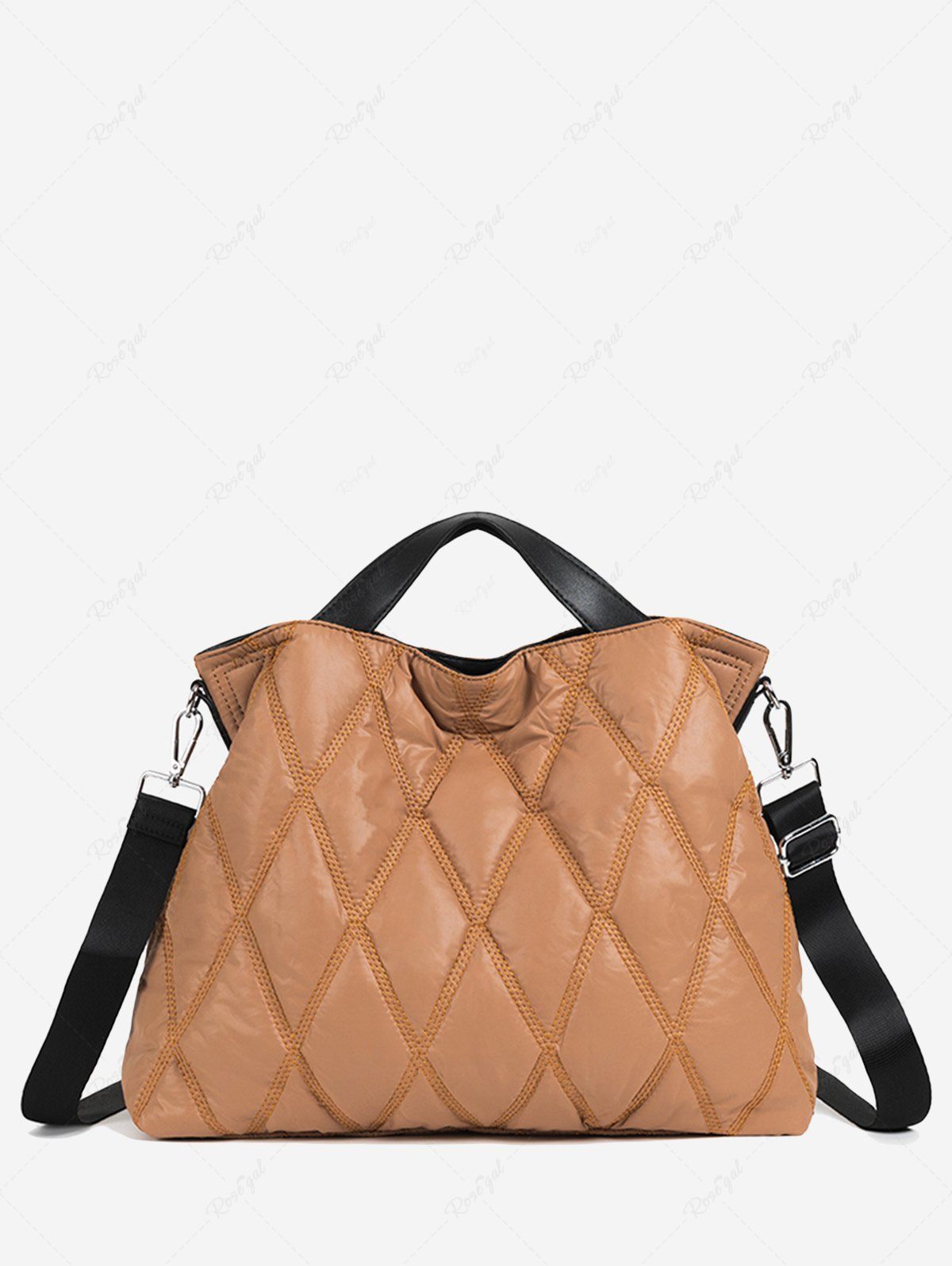 New Women's Winter Solid Color Puffer Down Quilted Rhombus Topstitching Design Large Tote Bag  