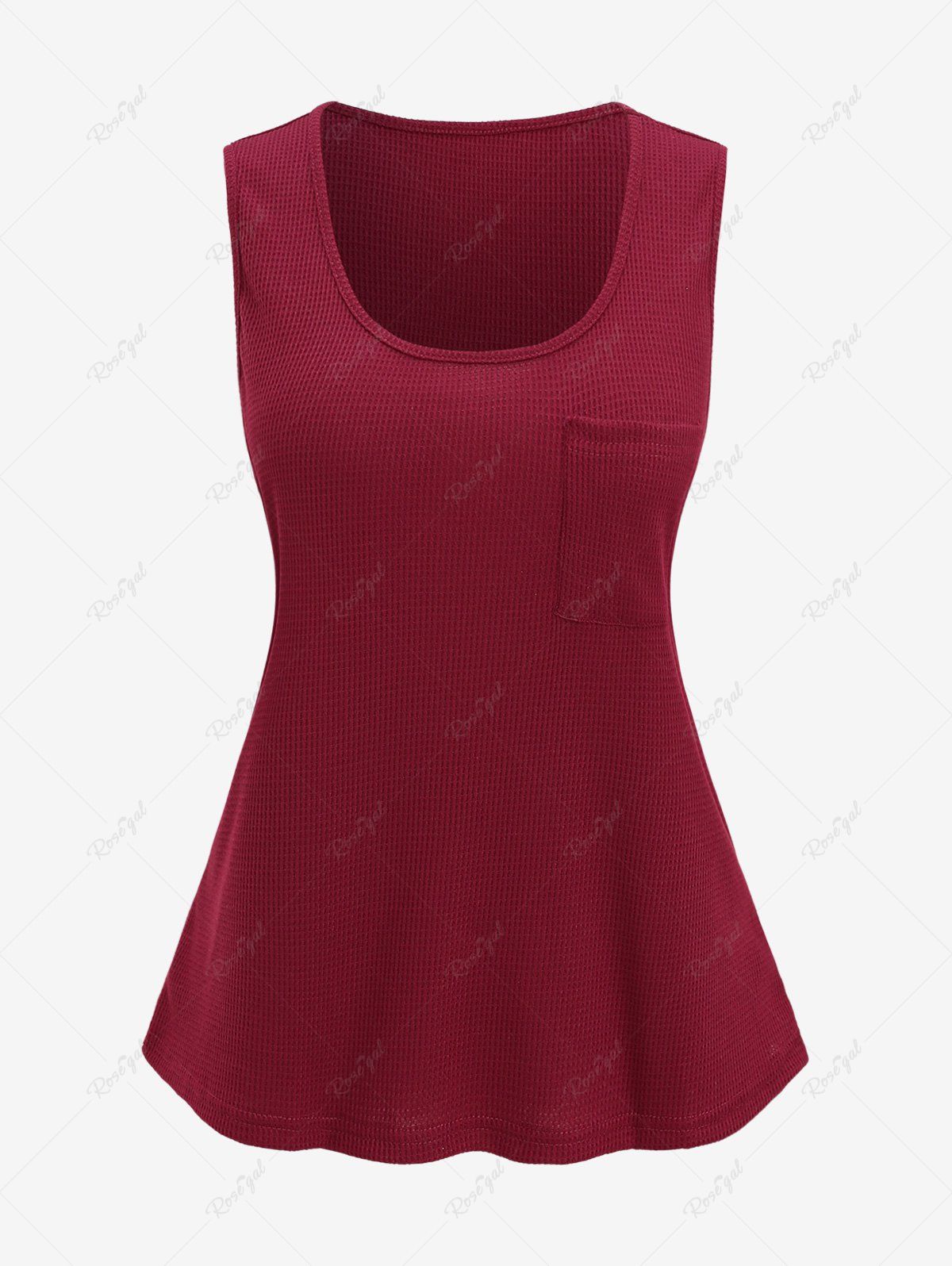 Fashion Plus Size Pocket Textured Solid Color Tank Top  