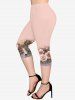 Plus Size Flower Printed Cinched Tank Top and Pockets Capri Leggings Outfit -  