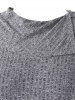 Plus Size Turn-down Collar Sheer Mesh Panel Thumbhole Mock Buttons Ribbed Asymmetric Pullover Knit Sweater -  