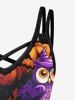 Gothic Halloween Pumpkin Owl Print Crisscross Cami Dress -  