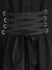 Gothic Lace-up Layered Ruched Floral Lace Trim Cutout Flare Sleeves Dress -  