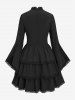 Gothic Lace-up Layered Ruched Floral Lace Trim Cutout Flare Sleeves Dress -  