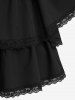 Gothic Lace-up Layered Ruched Floral Lace Trim Cutout Flare Sleeves Dress -  