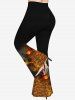 Plus Size Halloween Pumpkin Hat Girl Cat Print Flare Pants -  
