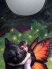 Plus Size Flower Glitter Butterfly Angel Cat Print T-shirt -  