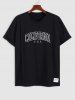 Men's CALIFORNIA Letter Printed College Style Short Sleeves Crew Neck T-shirt and Drawstring Shorts Set -  
