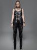 Gothic Plaid Buckled Grommets Zip Front Asymmetrical Tank Top -  
