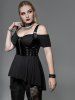 Gothic Zipper PU Leather Grommet Ruched Cold Shoulder Top -  