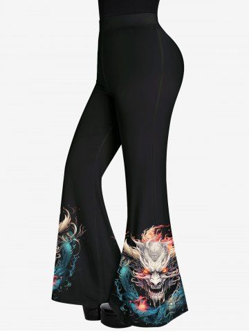 Gothic Dragon Fire Print Flare Pants - BLACK - 2X