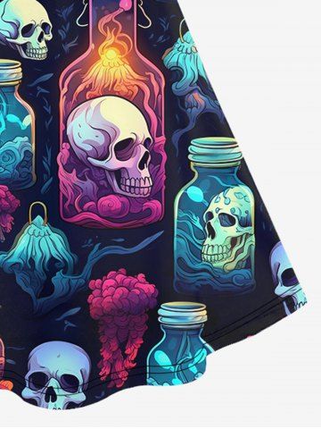 Gothic Skull Bottle Flower Glitter Print Crisscross Cami Dress