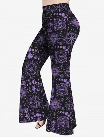 Plus Size Sun Moon Planet Eye Print Flare Pants
