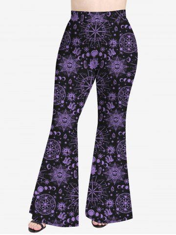 Plus Size Sun Moon Planet Eye Print Flare Pants