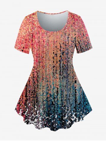 Plus Size 3D Sparkling Sequin Print T-shirt - MULTI-A - 4X