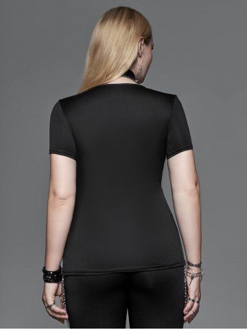 Gothic Fishnet Overlay PU Leather Straps Grommets Top