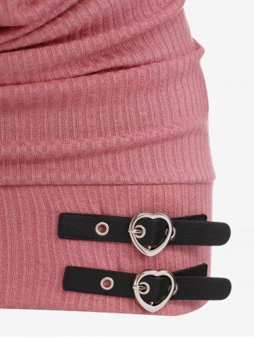 Plus Size Chain Panel Ruched Buckles Textured Ribbed 2 In 1 Sweater