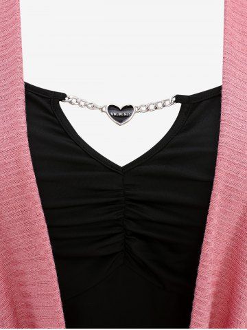 Plus Size Chain Panel Ruched Buckles Textured Ribbed 2 In 1 Sweater