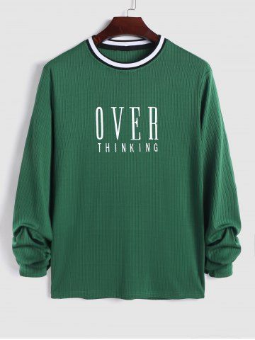 OVER THINKING Printed Long Sleeves Tee - DEEP GREEN - XL