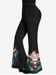 Pantalon Évasé Imprimé Dragon de Feu Style Gothique - Noir M