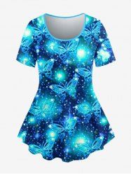 Plus Size Galaxy Butterfly Glitter Print T-shirt -  