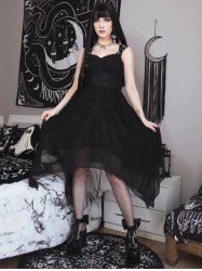 Buckle Straps Grommets Handkerchief Gothic Midi Dress -  
