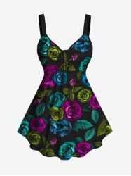Plus Size Flower Print Cinched Tank Top -  