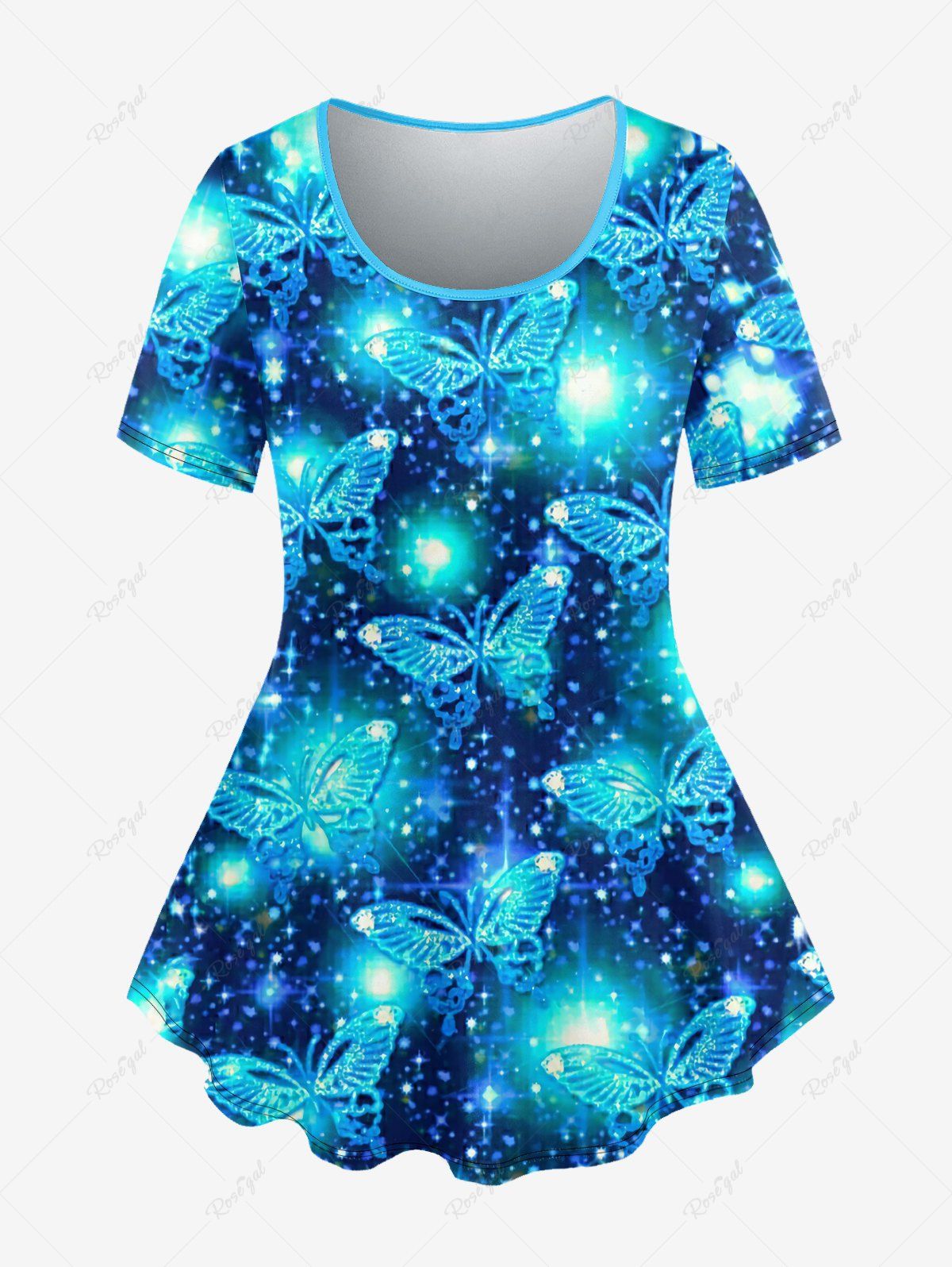 Sale Plus Size Galaxy Butterfly Glitter Print T-shirt  