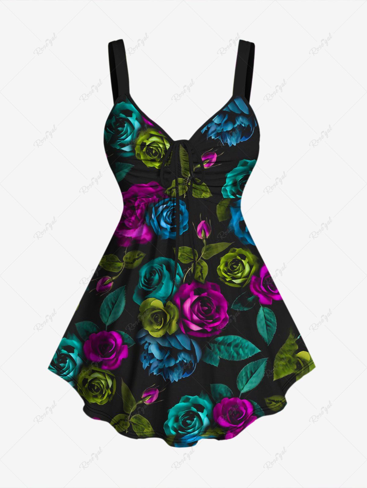 Cheap Plus Size Flower Print Cinched Tank Top  