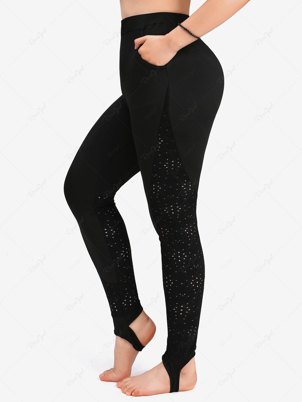 Outfit Plus Size Hollow Out Pockets Stirrup Leggings  