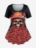 Skull Mushroom Bloody Hat Print Short Sleeves T-shirt And Skull Mushroom Hat Print Flare Pants Gothic Outfit -  