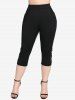 Heart Buckle Grommet Full Zipper Crisscross Strappy Tank Top and Lace Panel Cropped Leggings Plus Size Outfits -  