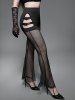Gothic Fishnet Buckle Grommet Side Cut Out Patchwork Flare Pants -  
