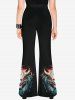 Pantalon Évasé Imprimé Dragon de Feu Style Gothique - Noir 1X